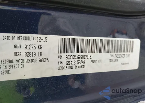 2016 Dodge Charger Sxt из США, поврежденный, VIN 2C3CDXJG2GH170151